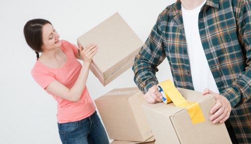 Employees coordinating during office relocation